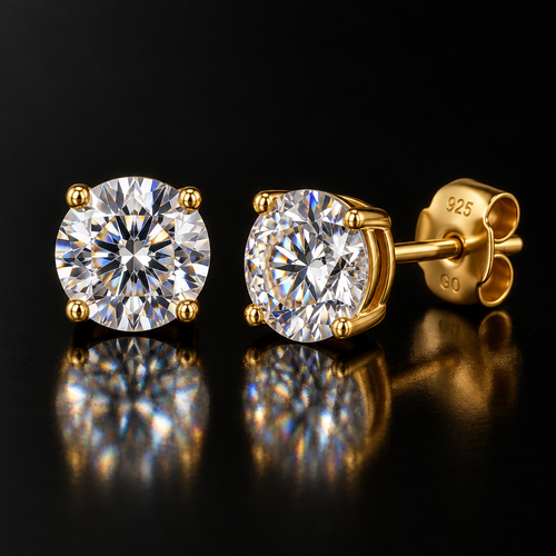 0.5ct Round Brilliant Moissanite Stud Earrings - Gold over Silver