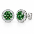 Green Moissanite Halo Stud Earrings